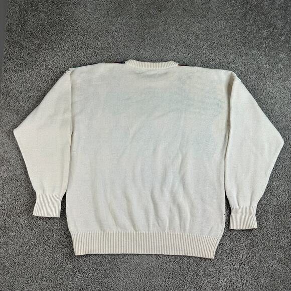 VINTAGE Kipling Sweater Mens XL Beige Argyle Trader Vic's Cotton Pullover 80s - Picture 7 of 11